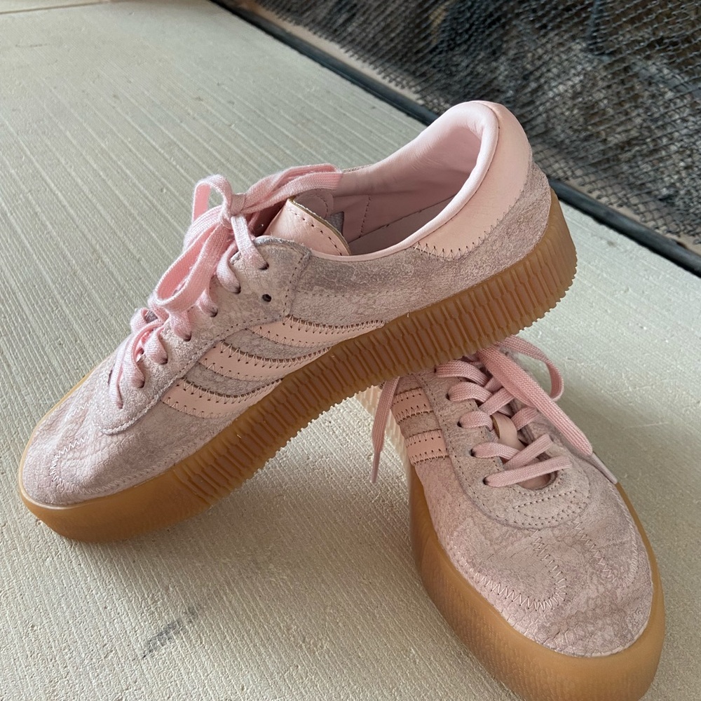 adidas Women's Pink Suede & Mesh Sneakers with Gum Sole - Picture 5 of 6